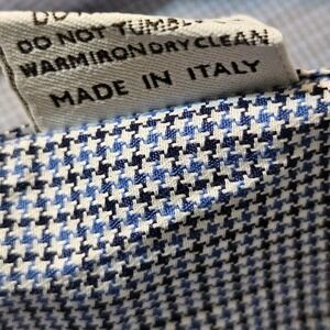 Canali Houndstooth Men's Blue  Check L/S Shirt Made In Italy Dress Oxford XL